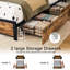 Lit simple Livia avec 2 tiroirs sous le lit, lit plateforme moderne avec station de recharge et lampe à DEL, tête de lit avec rangement, 2 tiroirs de chevet et étagères ouvertes, brun rustique-697363588-697363589