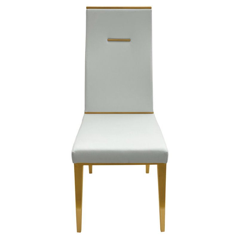 Chaise rembourrée en similicuir avec base en acier inoxydable, Blanc, Doré
