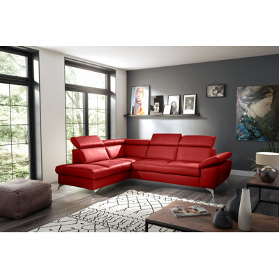 Niagara Genuine Leather Sleeper Corner Sofa with Storage, Adjustable Headrests & Adjustable Armrest