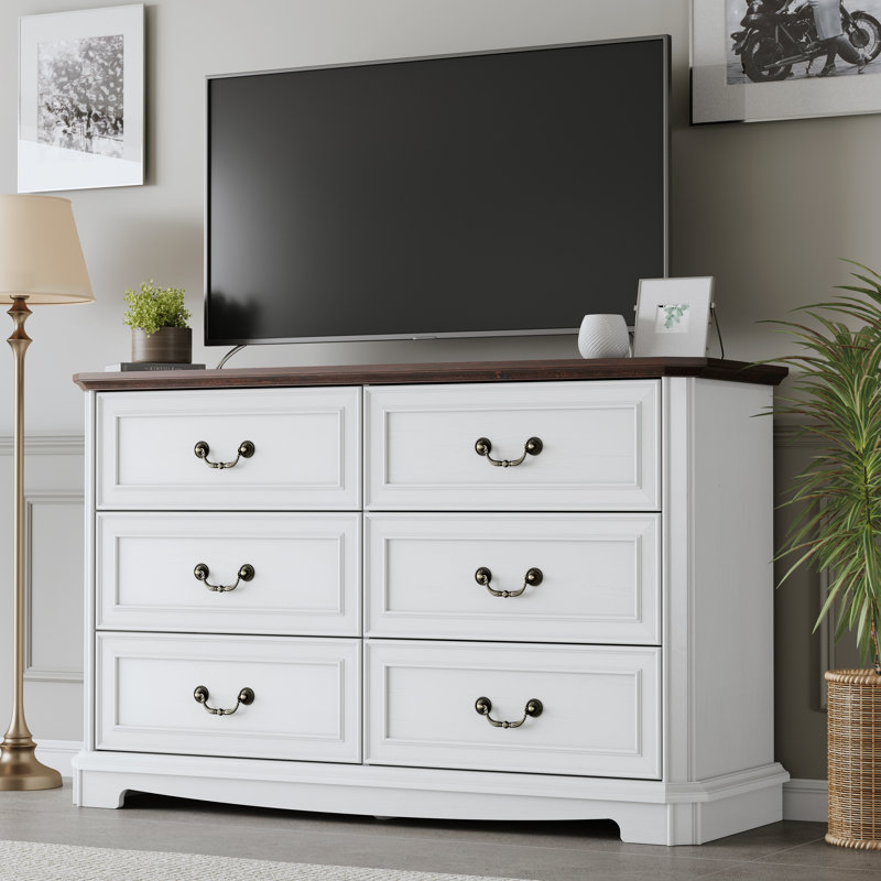 Vintage 6 Drawer Dresser, White