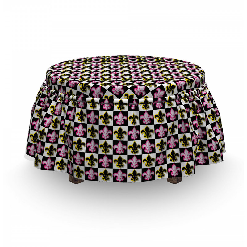 Ensemble de housse pour repose-pieds à coussins carrés pour boîte 2 pièces fleur de lis checkepop