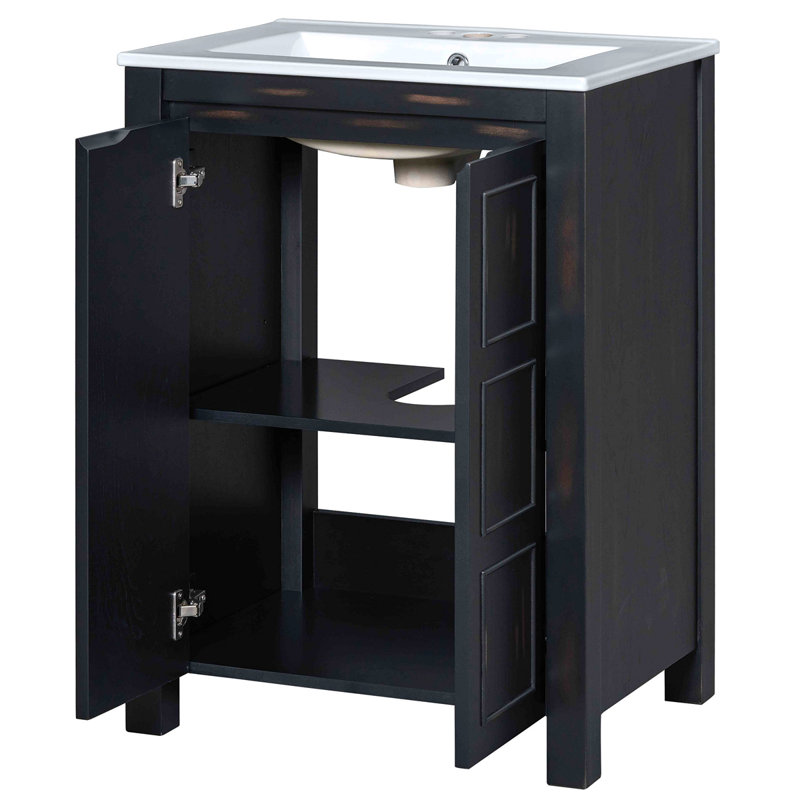 Petit meuble-lavabo de style rétro avec lavabo en céramique