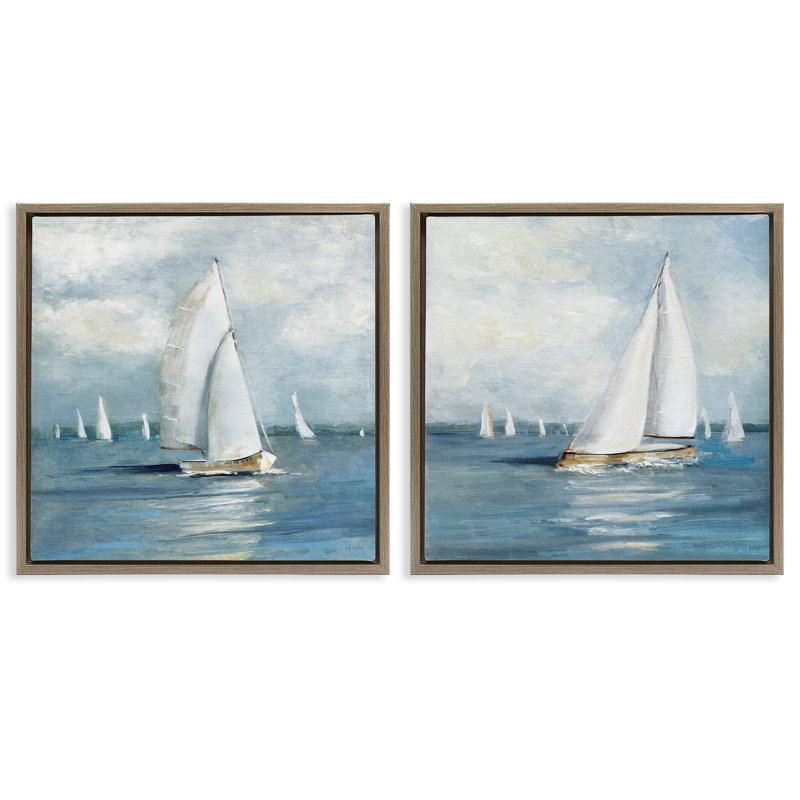 Ensemble de 2 toiles flottantes encadrées, conception par Sally Swatland, H 18 po x l 18 po, Cadre flottant orme Montalcino