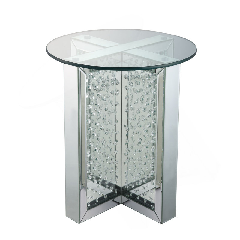Table de bout Nysa avec miroir et faux cristaux (assemblée)
