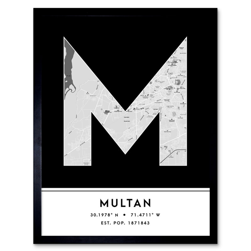 Multan City Map Multan Black & White - Single Picture Frame Typography