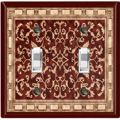 Elegant Beige Red Carpet Rug Print Nature Themed 2 - Gang Toggle Light Switch Standard Wall Plate