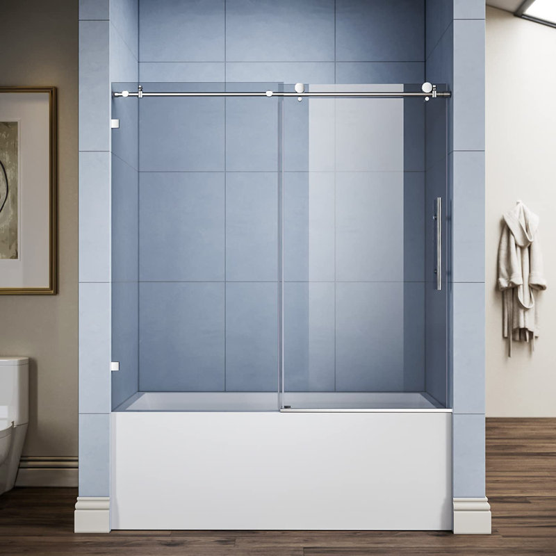 56"-60" W x 62" H Single Sliding Frameless Tub Door with 3/8" Clear Tempered Glass, Nikel