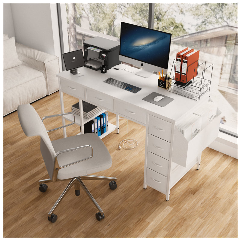 Versatile Computer Desk With Advanced Features For Efficient Work And Storage, Natural/White