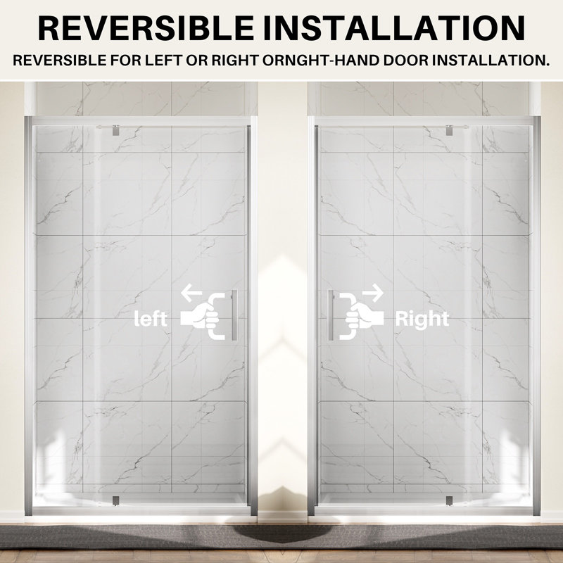 42 In. W X 72 In. H Pivot Framed Shower Door In Brushed Nickel Finish With Tempered Glass, Brushed Nickel