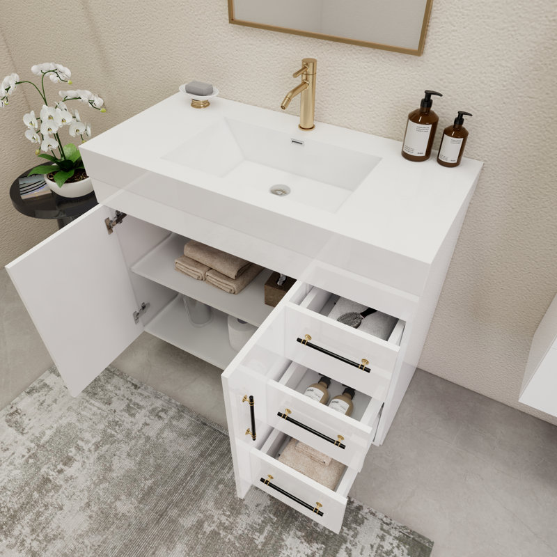 42'' Single Bathroom Vanity with Acrylic Top, Glossy White
