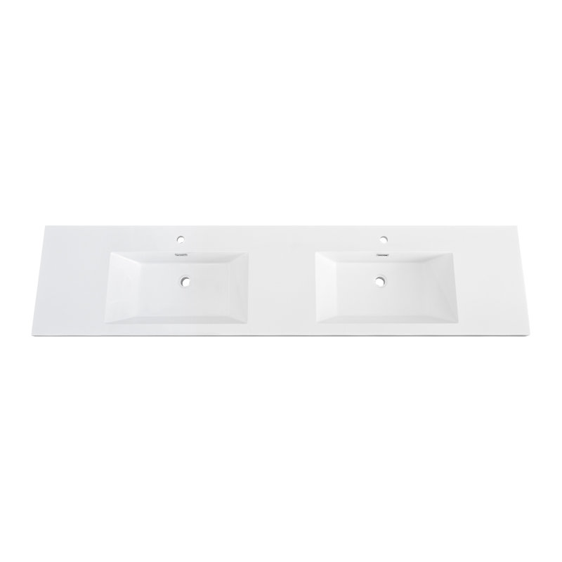 Évier intégré 84 po en résine blanche pour meuble-lavabo double 84 po