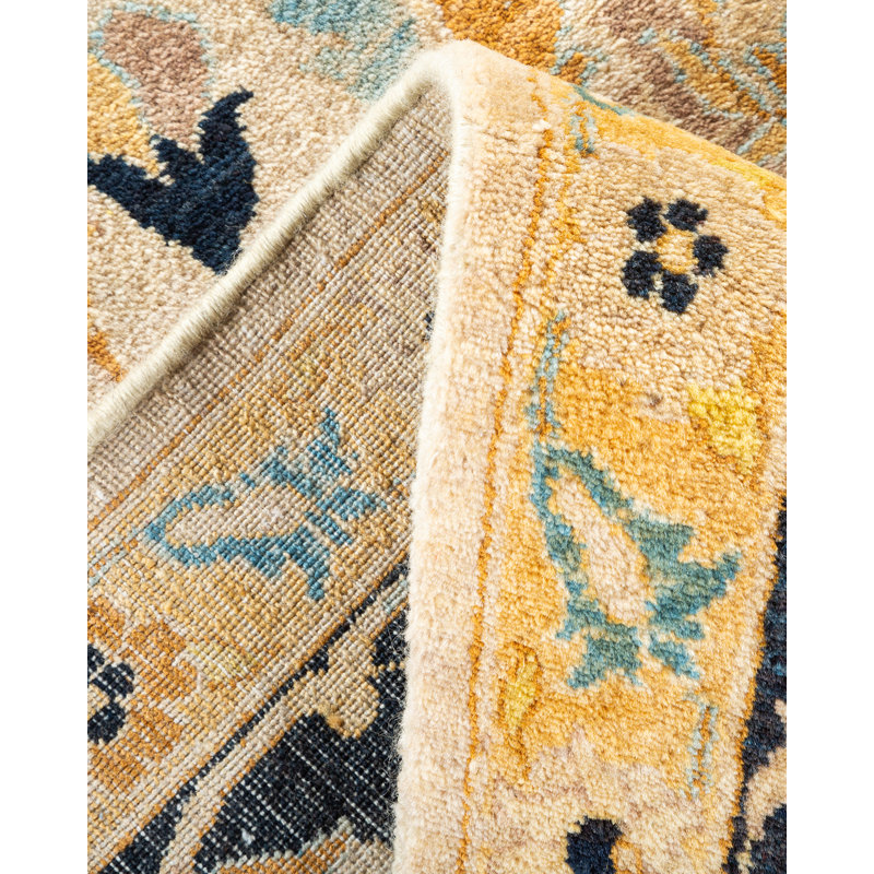 Tapis ivoire noué à la main de conception unique 8 pi 1 po x 10 pi 7 po Keenan