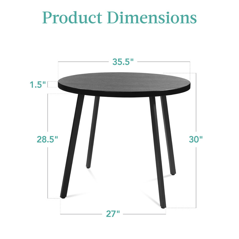 Table de salle à manger ronde de style Mid-Century 35,5 po avec pieds en acier et pieds réglables, Noir