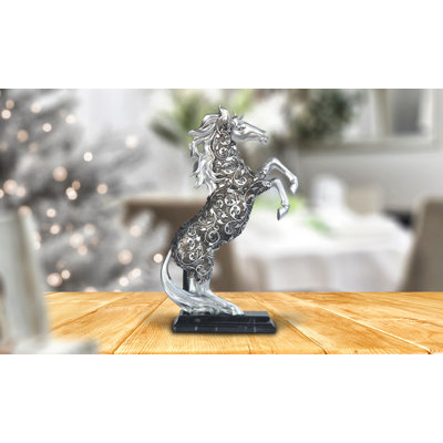 12"H Decorative Craved Standing Silver Horse Figurine Unique Gifts