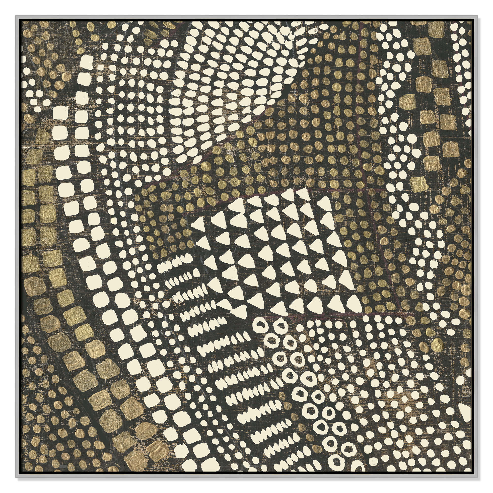 Reaching Gold III - Floater Frame Painting on Canvas, Silver Framed, 46.5" H x 46.5" W x 2" D