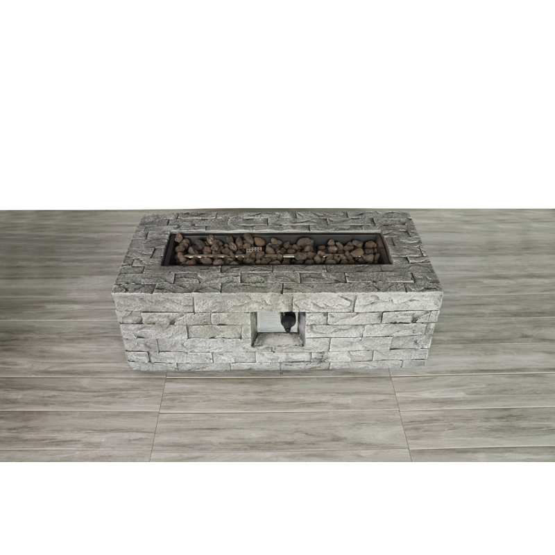 Gray Fiber Concrete Gas Fire Pit Table with Stone Finish