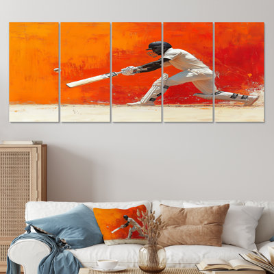 Orange et blanc Sport Cricket Cover Drive - ensemble d'impression d'art mural Cricket Sport
