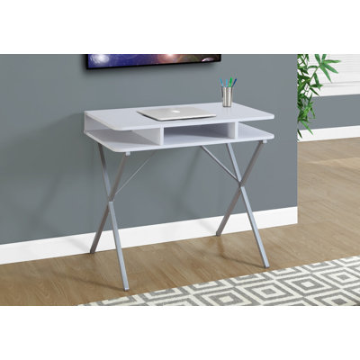 Enhaut Computer Desk, Home Office, Laptop, Storage Shelves, 31"L, Work, Metal, Laminate, White, Gray