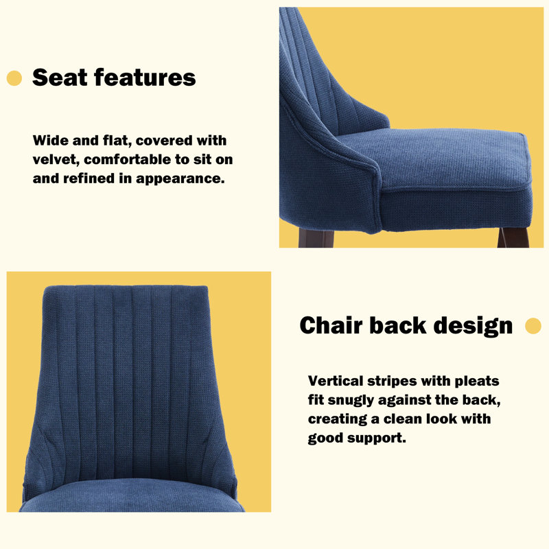 Modern Simplicity Linen Upholstered Dining Chairs Set of 2, Navy