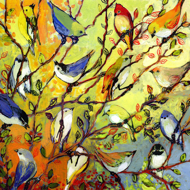 Vibrant Birds on Branches Outdoor Canvas Art Print