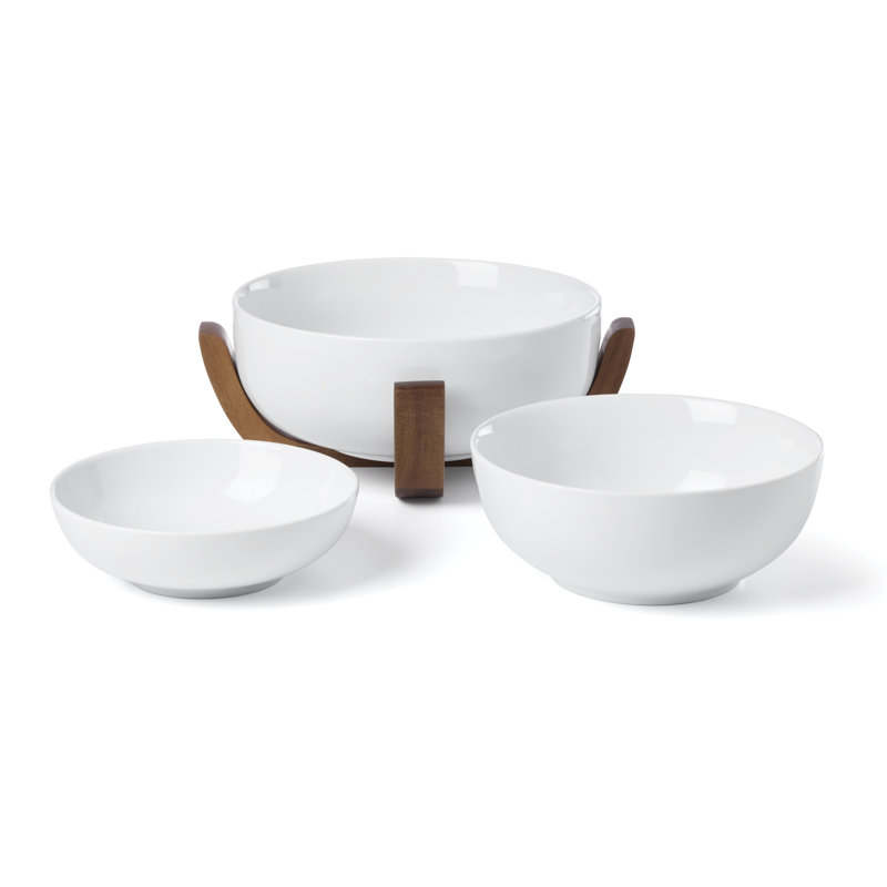 24 bols gigognes avec support en bois Oneida, blanc, Blanc