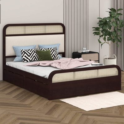 Grand lit plateforme en bois avec 2 tiroirs et un lit gigogne