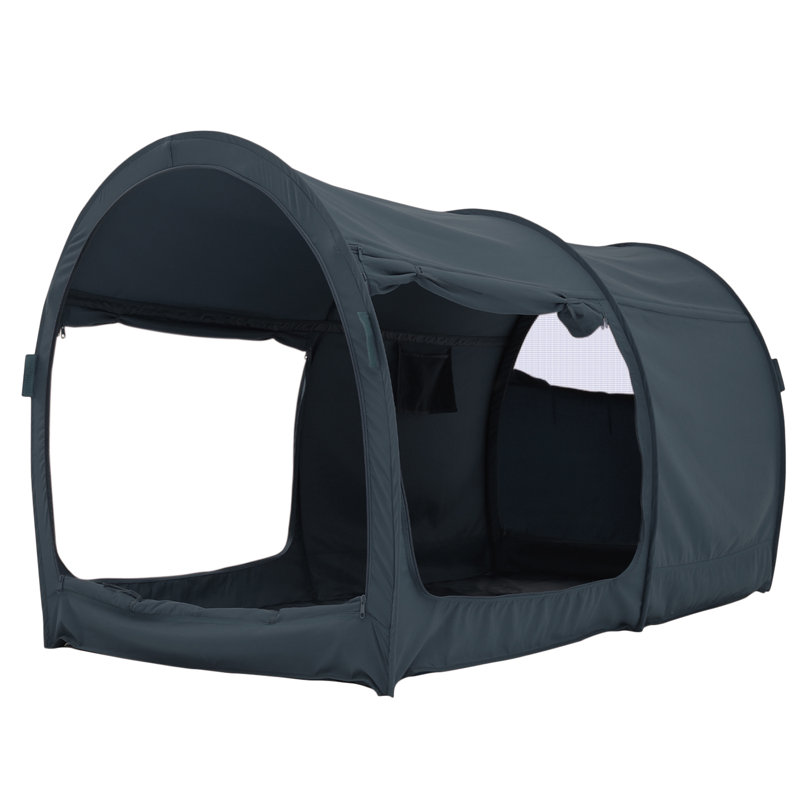 Portable Polyester Zipper Bed Canopy Privacy Space, Queen, Charcoal