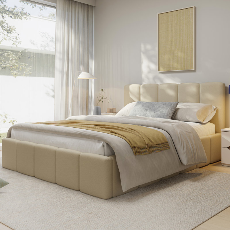 Taniaya Upholstered Bed, Beige, Kingsize (5')