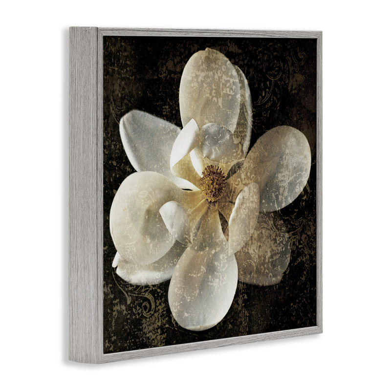 " Rustic Patterned Magnolia " by John Seba, Farmhouse Gray Framed Giclee, 24" H x 24" W x 1.5" D