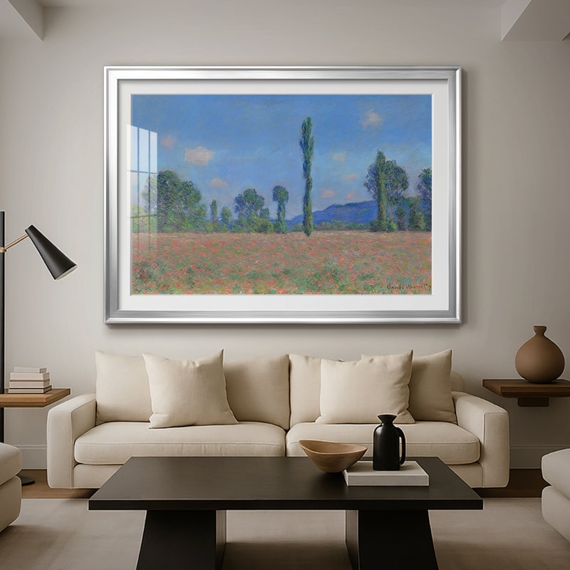 «Poppy Field, Giverny-Claude Monet», reproduction encadrée avec passe-partout et verre - 1891, 26,5 x 36,5, Argent