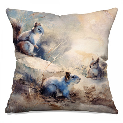 Watercolor Squirrel Trio Double Sided Throw Pillows