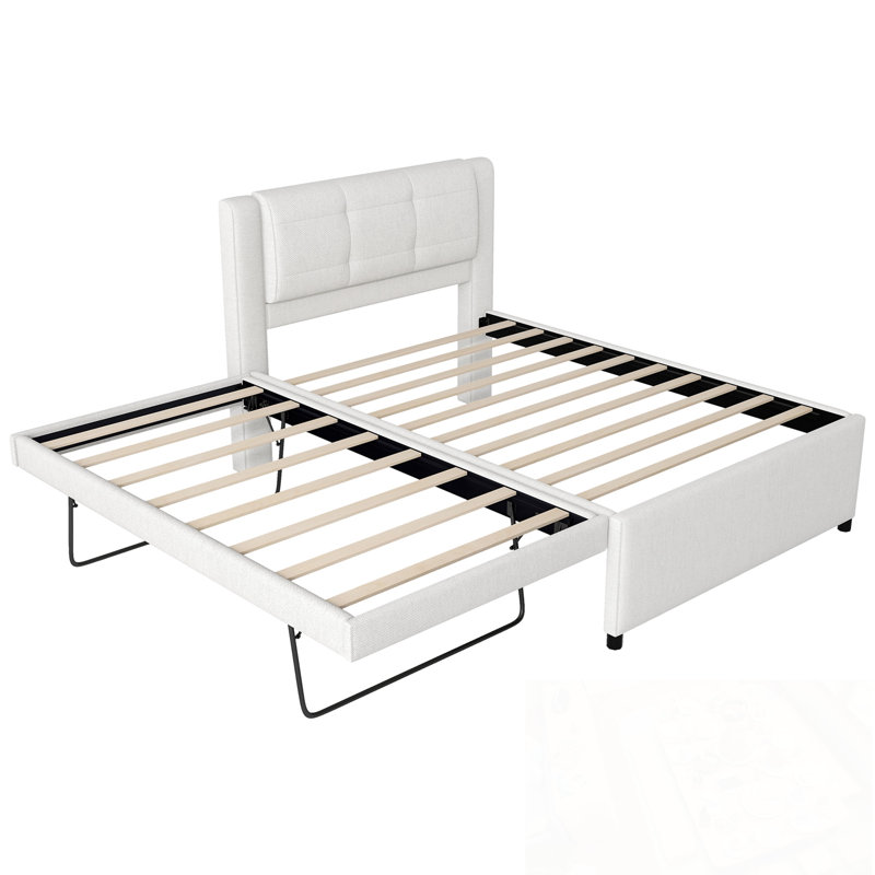 Lit plateforme double avec lit gigogne et lit gigogne, Beige