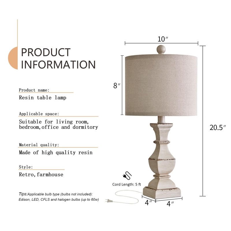 Alveera 20.5"traditional classic black resin lamp,suitable for living room,bedroom,bedside table,office, Antique White