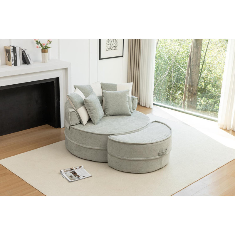 Lazy Lounge Sofa with Ottoman (Green), Green Chenille