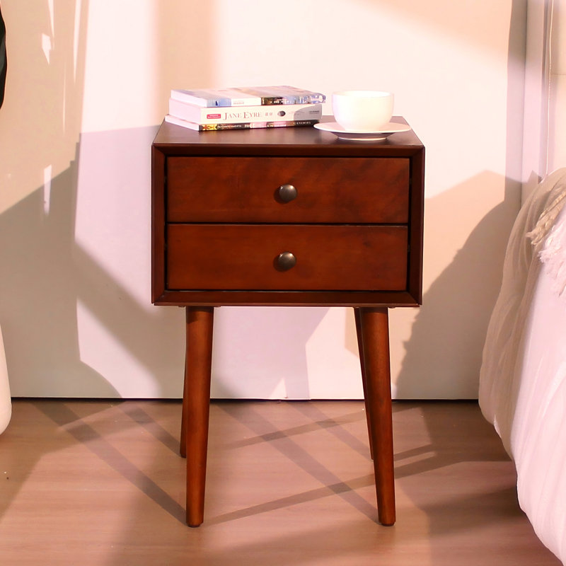 Table de chevet avec 2 tiroirs, petite table d'appoint avec rangement, Noyer
