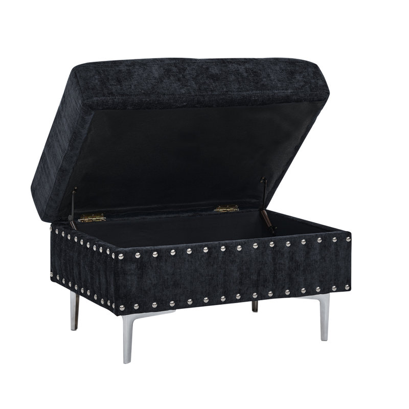 Canapé modulaire 102 po à 3 places (bleu marine) - Méridienne réversible, repose-pieds avec rangement, pieds en métal et clous en cuivre, avec 2 coussins blancs (l 102 po x P 76 po x H 35 po)