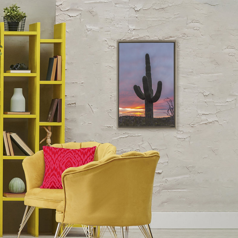 Cadre flottant Arizona Cactus at Sunset, conception de Jeff Poe, H 31 po x l 21 po, Cadre flottant orme Montalcino