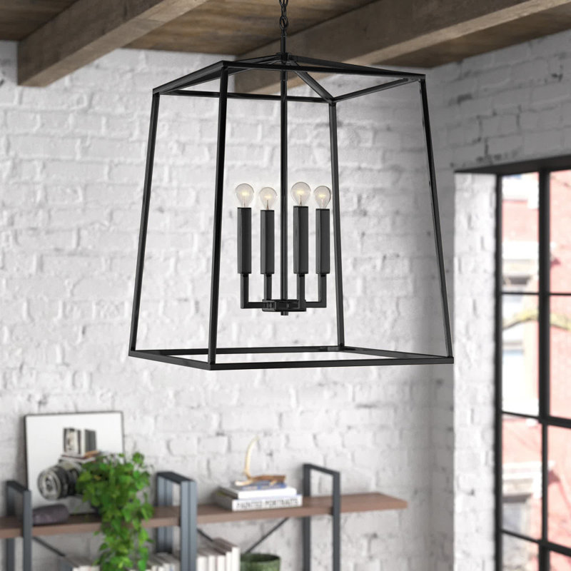 Dumas 4 - Light Dimmable Lantern Geometric Chandelier, Matte Black, 21.75" H x 12" W x 12" D