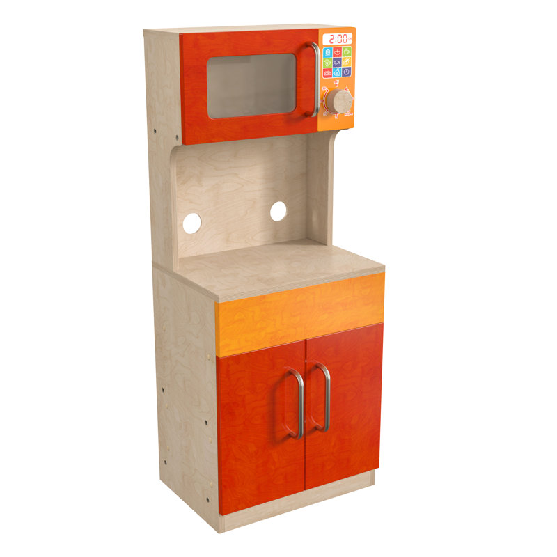 Bright Beginnings Wooden Commercial Grade Kid's Kitchen Cabinet with Microwave and Storage