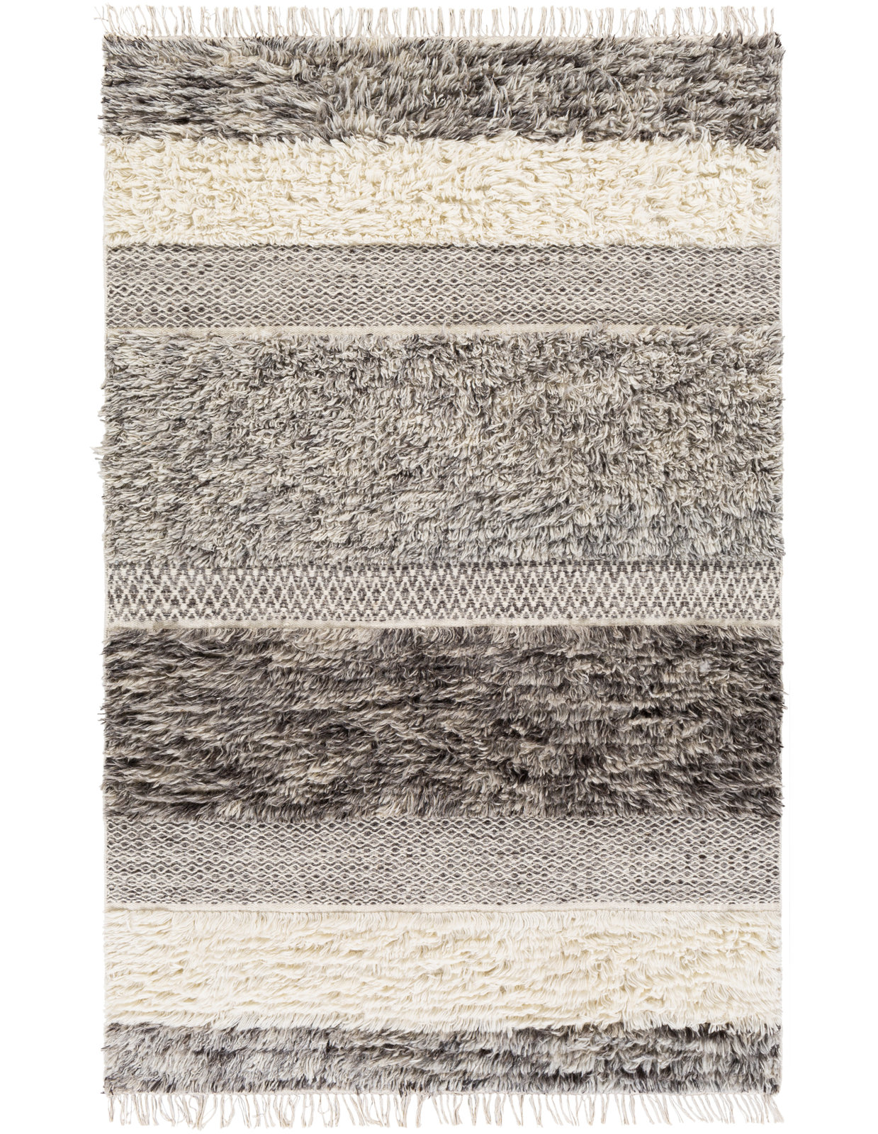 Catalina Cream Gray Flatweave Striped Wool Rug, Rectangle 3'6" x 5'6"