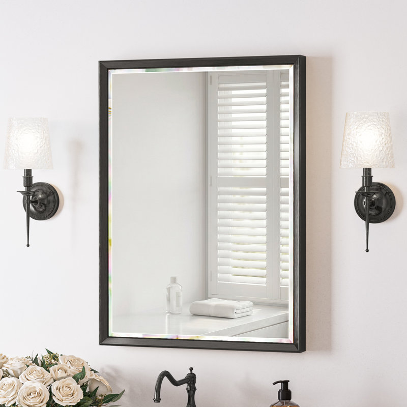 Elegant Beveled Frame Bathroom Mirrors for Over Sink, Aluminum Frame Bathroom Mirror, Easy Install & Clean Wall Mirror, Black
