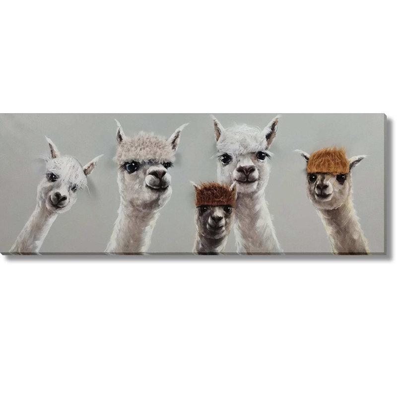 «Llama Squad with Quirky Bangs», art mural sur toile - 20 po x 60 po