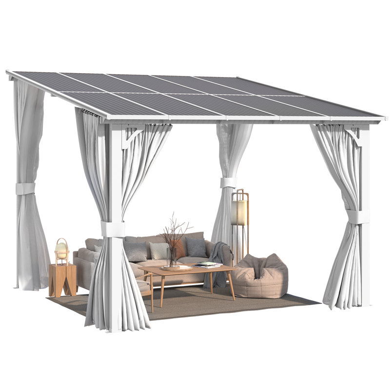 Pergola blanche avec toit rigide et abri de jardin avec rideaux et moustiquaire, 96 po H x 120 po L x 120 po P