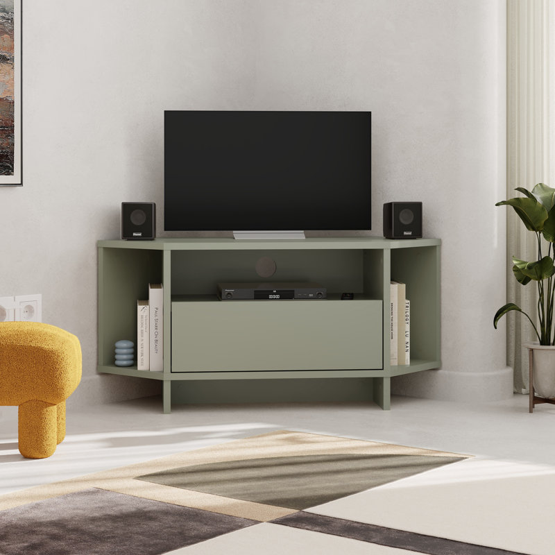 Viva Corner TV Stand Modern Storage Unit for TVs up to 34 inches, Ash Green