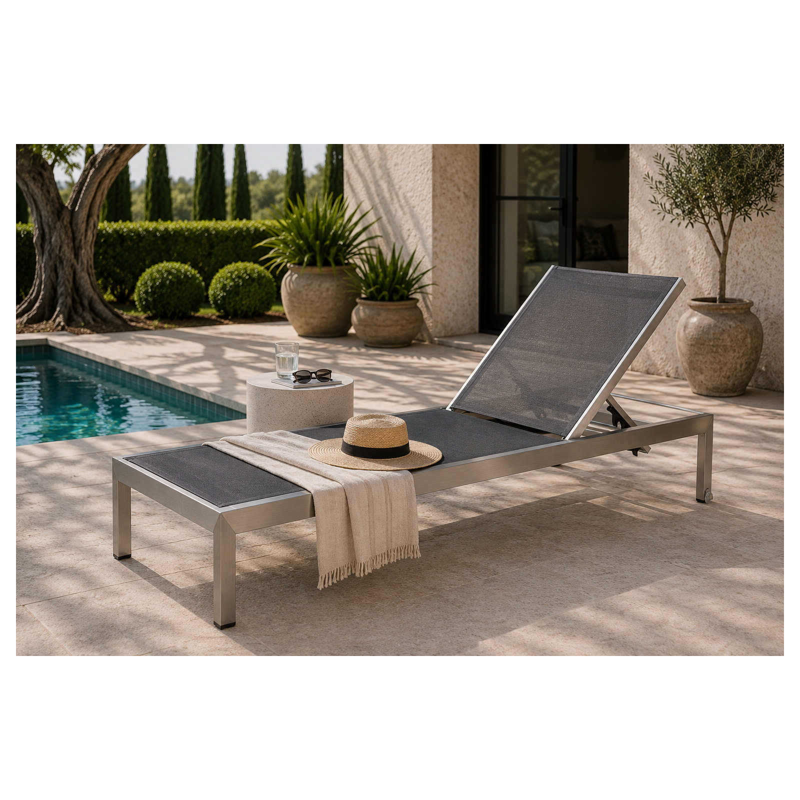 Aynura 76" Long Reclining Single Chaise, Gray/Black