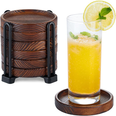 6 pièces de sous-verres en bois pour boissons-Ensemble de sous-verres en bois d'acacia avec support pour décoration de table basse, sous-verre moderne