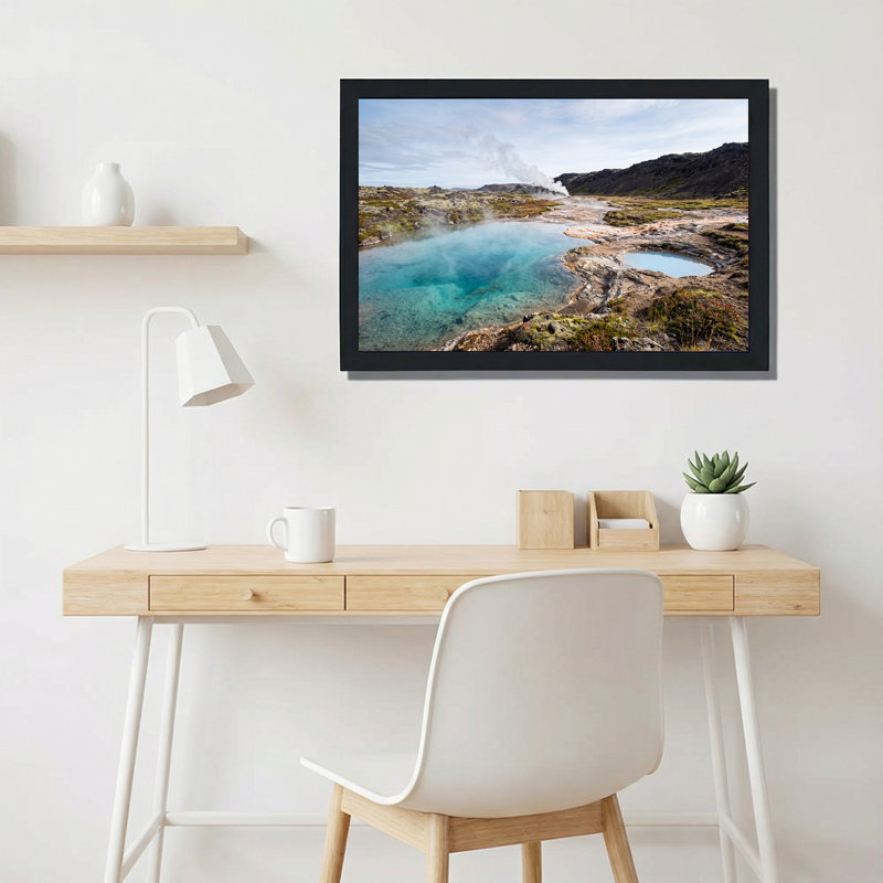 «Turquoise Geotheral Pool and Steam In Rugged Landscape», art mural sur toile, 12"H x 18"W