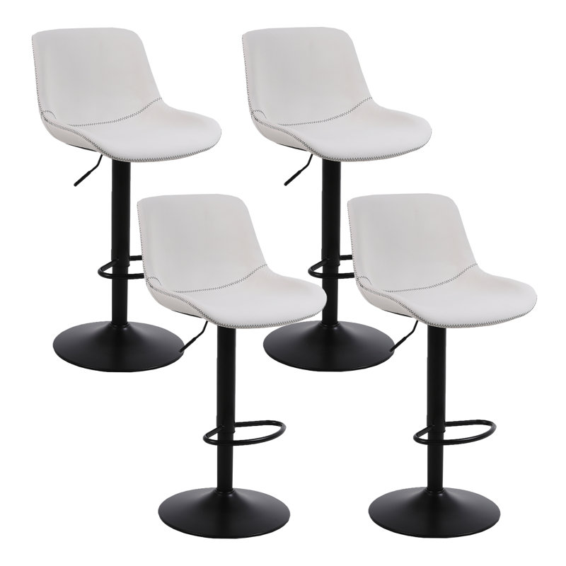 Swivel Upholstered Adjustable Height Counter Stool with Metal Frame, White, 4