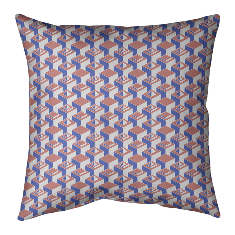 Housse de coussin Skyscrapers, 16 po x 1 po, Rouge clair / bleu, Polyester sergé
