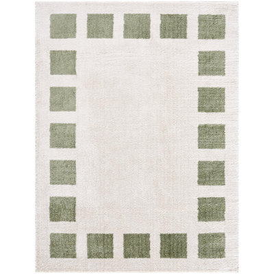 Tapis en polyester tissé à la machine à motif géométrique beige clair Kyro